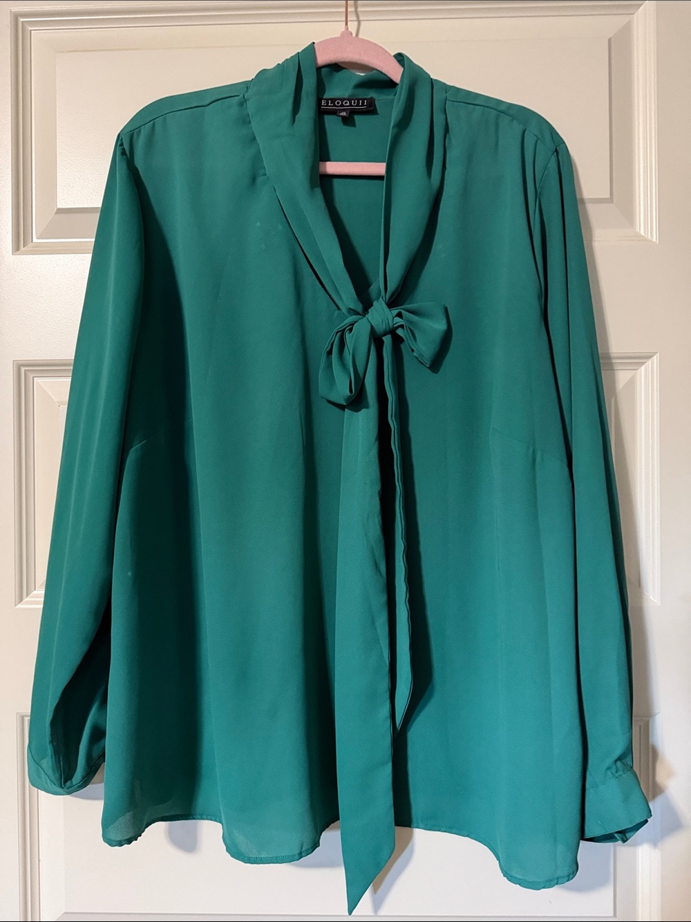 Eloquii Beatry Green Bow-Tie Long Sleeve Blouse